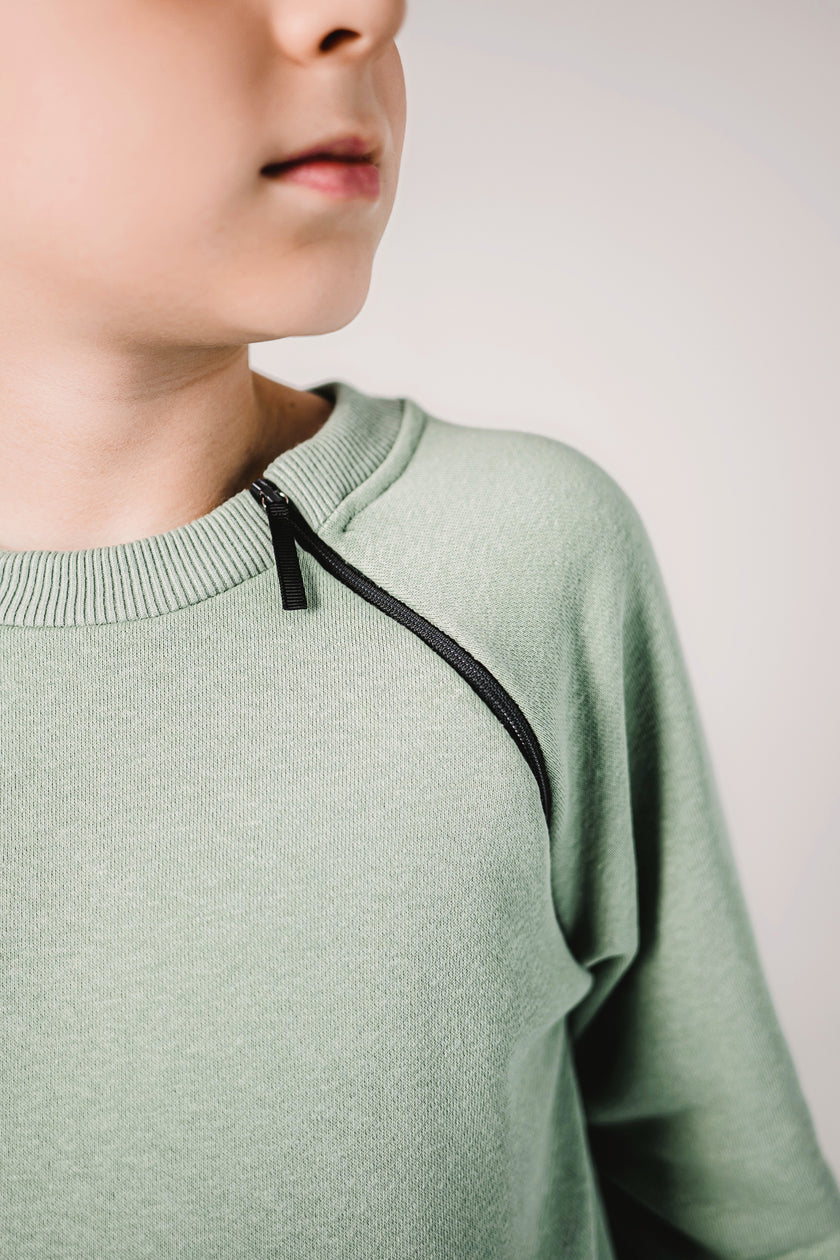 Adaptive Kids Sweatshirt with Double Front Zippers and Front Pocket